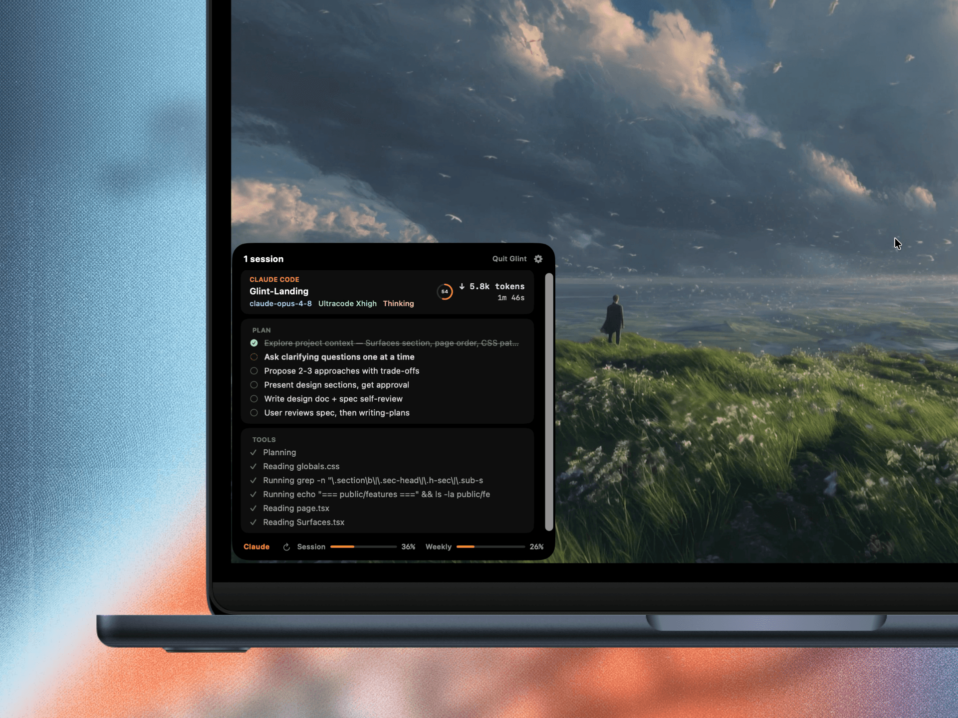 Glint surfacing live Claude Code session status from the menu bar