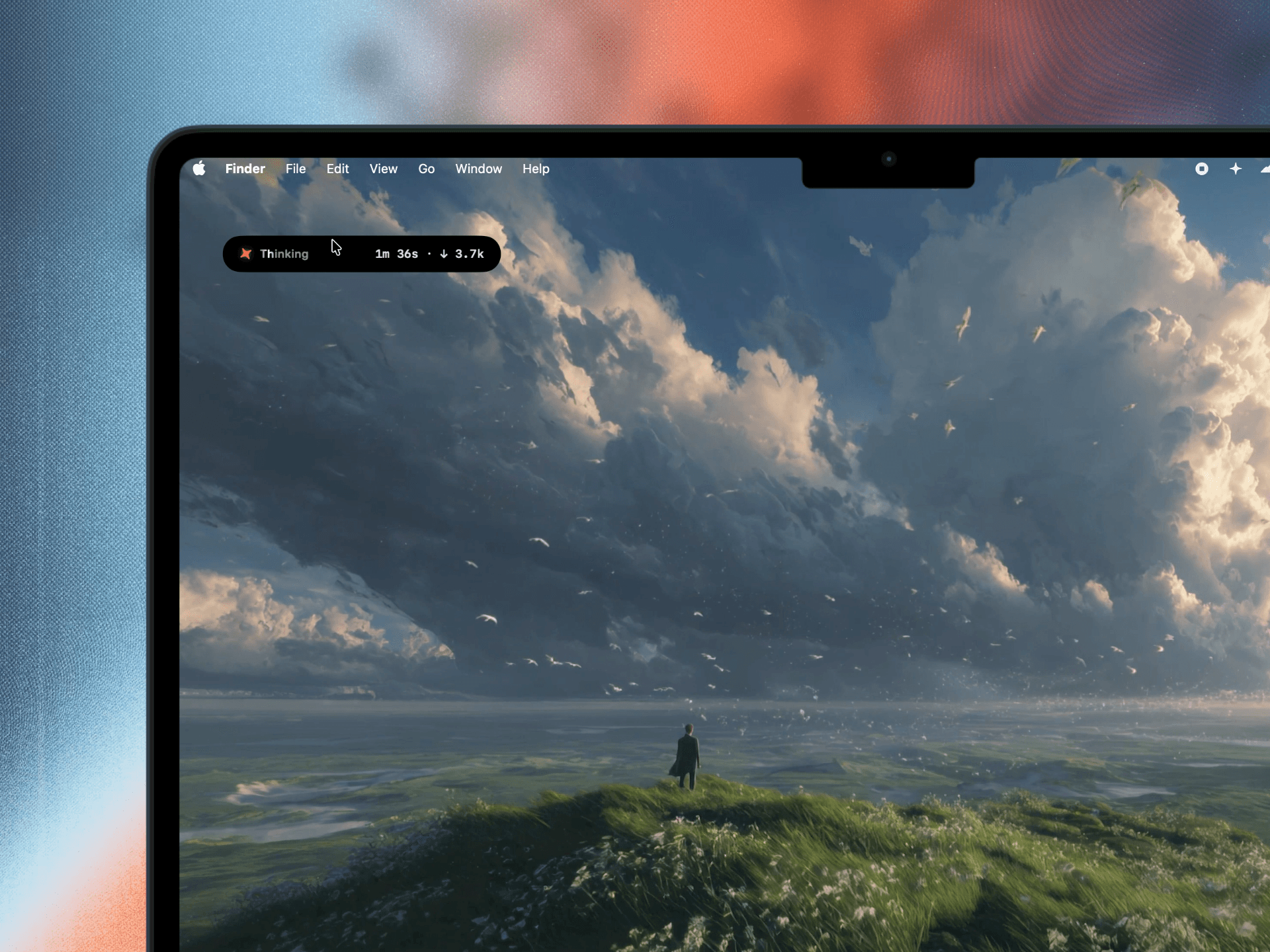 The Glint island above a full Ghostty terminal on the desktop